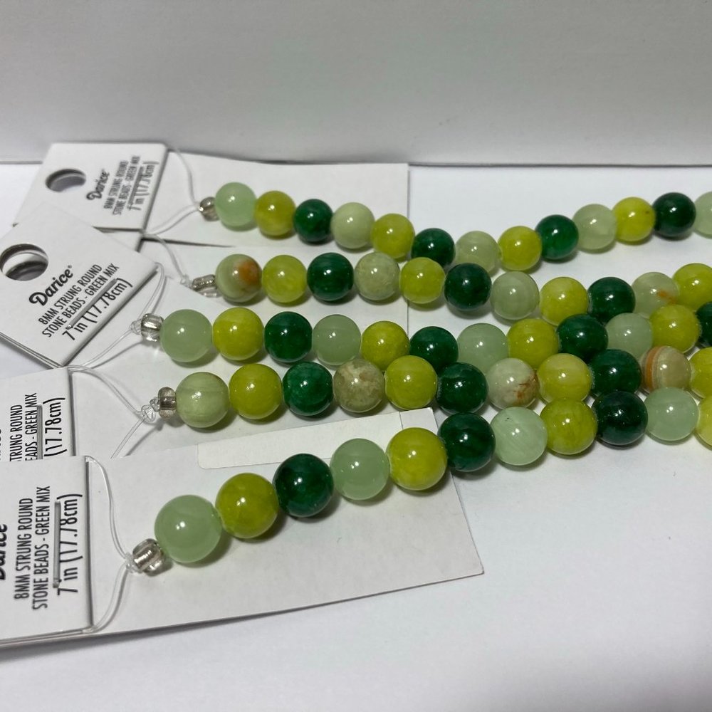 8MM Strung Round Stone Beads Green Mix Darice